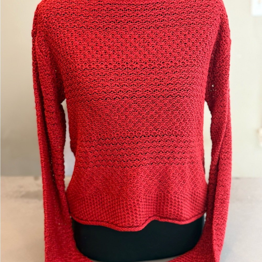 Lauren Ralph Lauren Red Textured Cotton Crew Neck Sweater